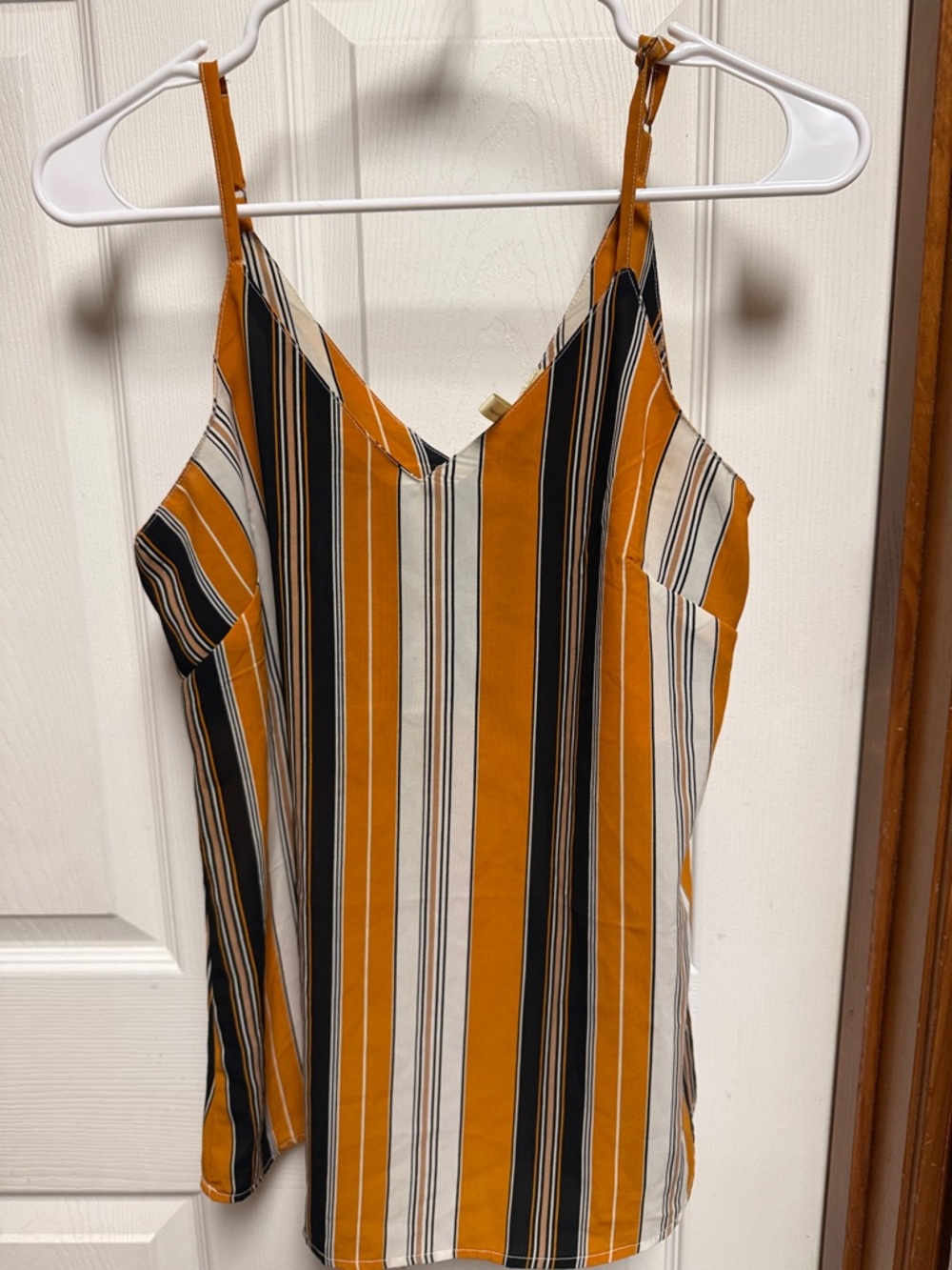 Japna Vertical Striped Spaghetti Strap Tank in Mustard, Black & Cream